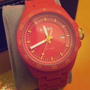 Fossil Watch. Orange face and silicone band.